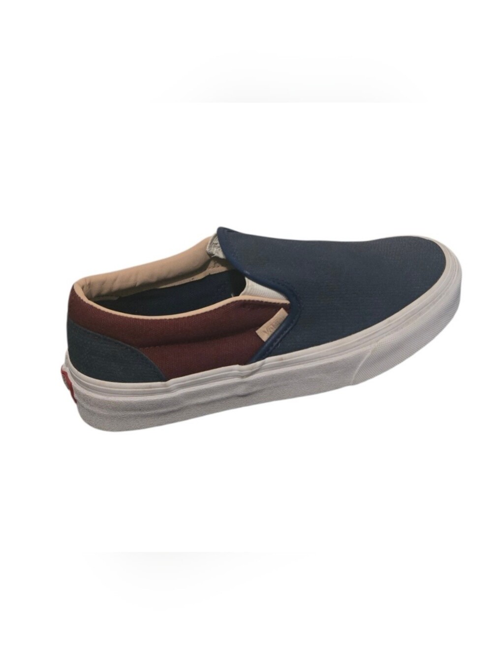 Vans Slip-On Canvas Shoe in Navy and Burgundy